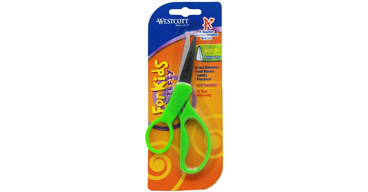 Westcott School Kumfy Grip Left-Handed Kids Scissors, 5 Blunt, Assorted Colors Pack of 6