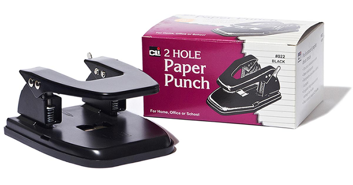 2-Hole Paper Punch, 2.75 Inch Centers, 30 Sheet Capacity, Black