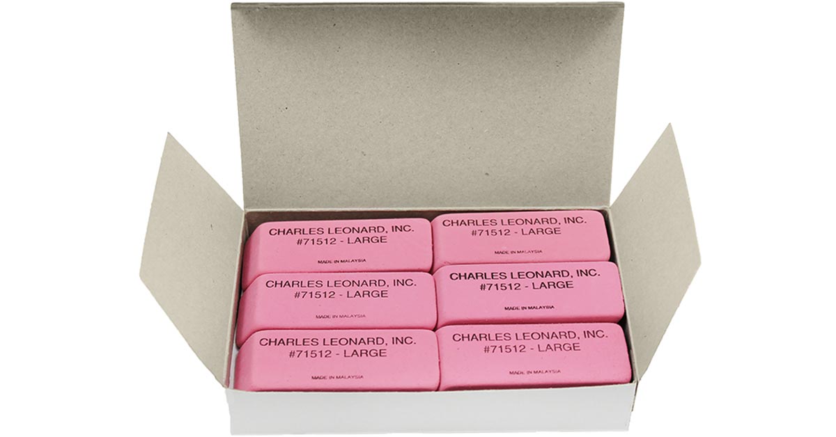 Charles Leonard Eraser Natural Rubber Wedge Shape Pink Large 12-Pack 71512 