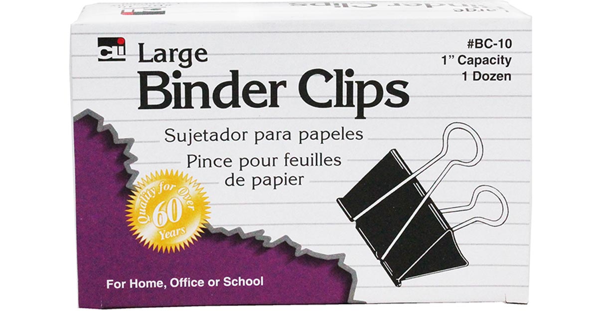 Binder Clips, Large, 1 Inch Capacity, Black/Silver, 12/Box - CHLBC10, Charles Leonard