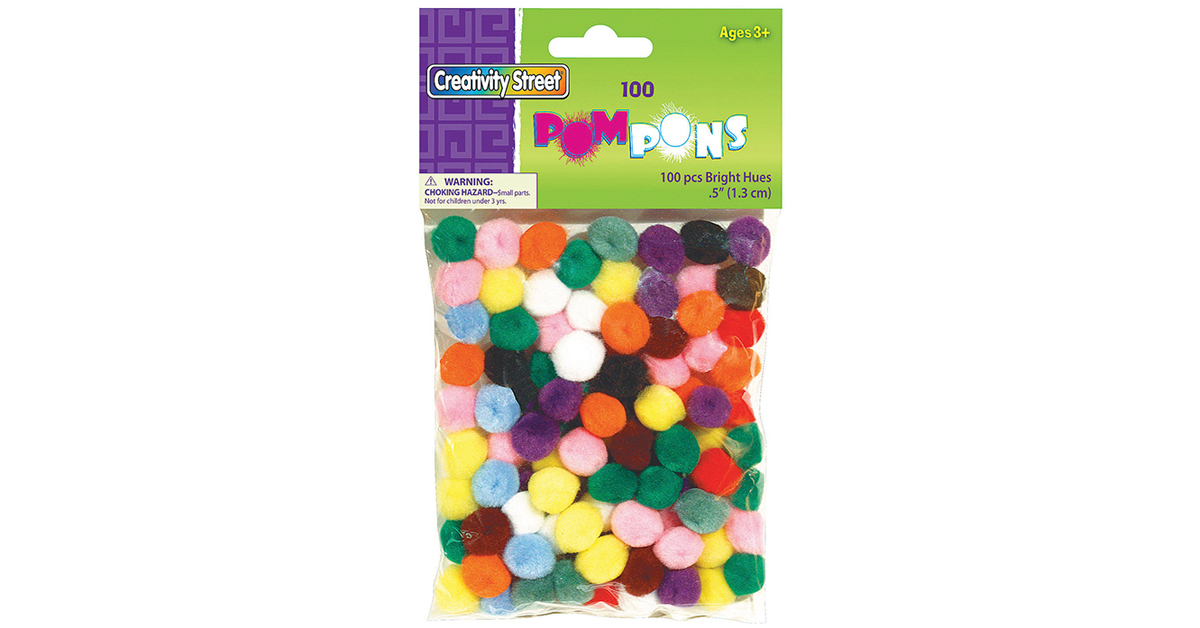 Creativity Street Pompons, Glitter, Assorted Colors - 80 pieces