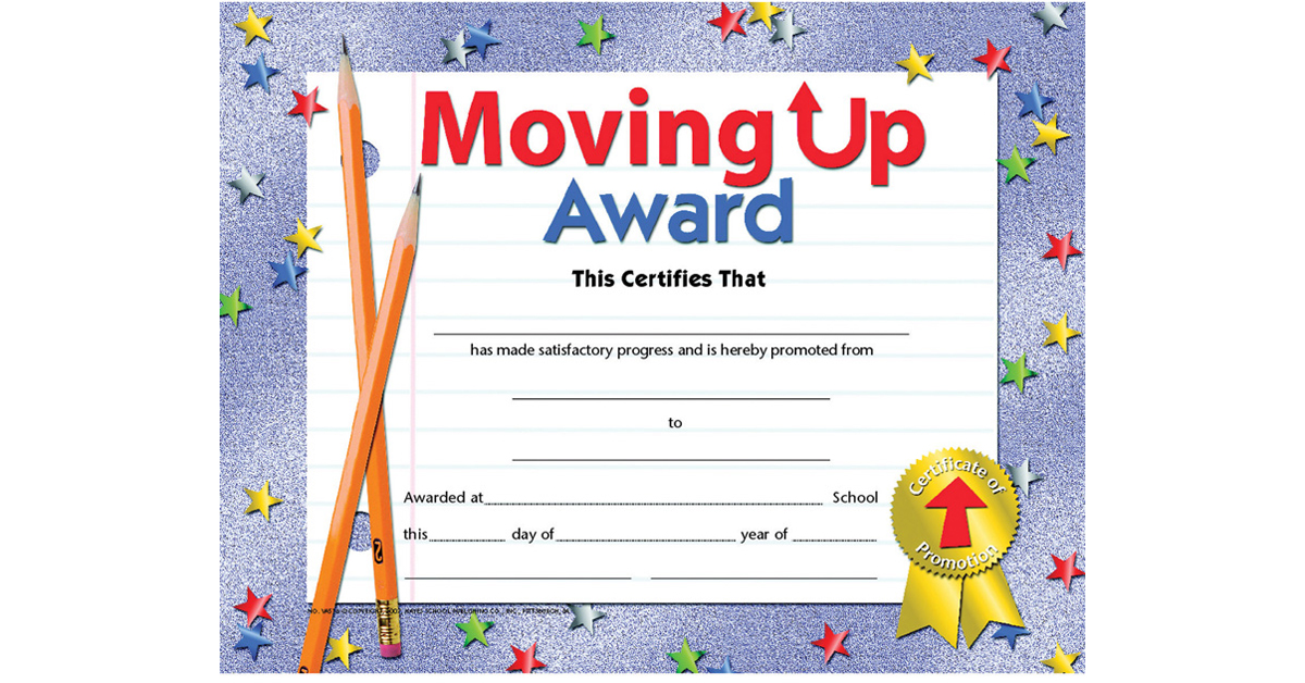 Moving Up Award Certificate, 8.5" x 11", Pack of 30 HVA518
