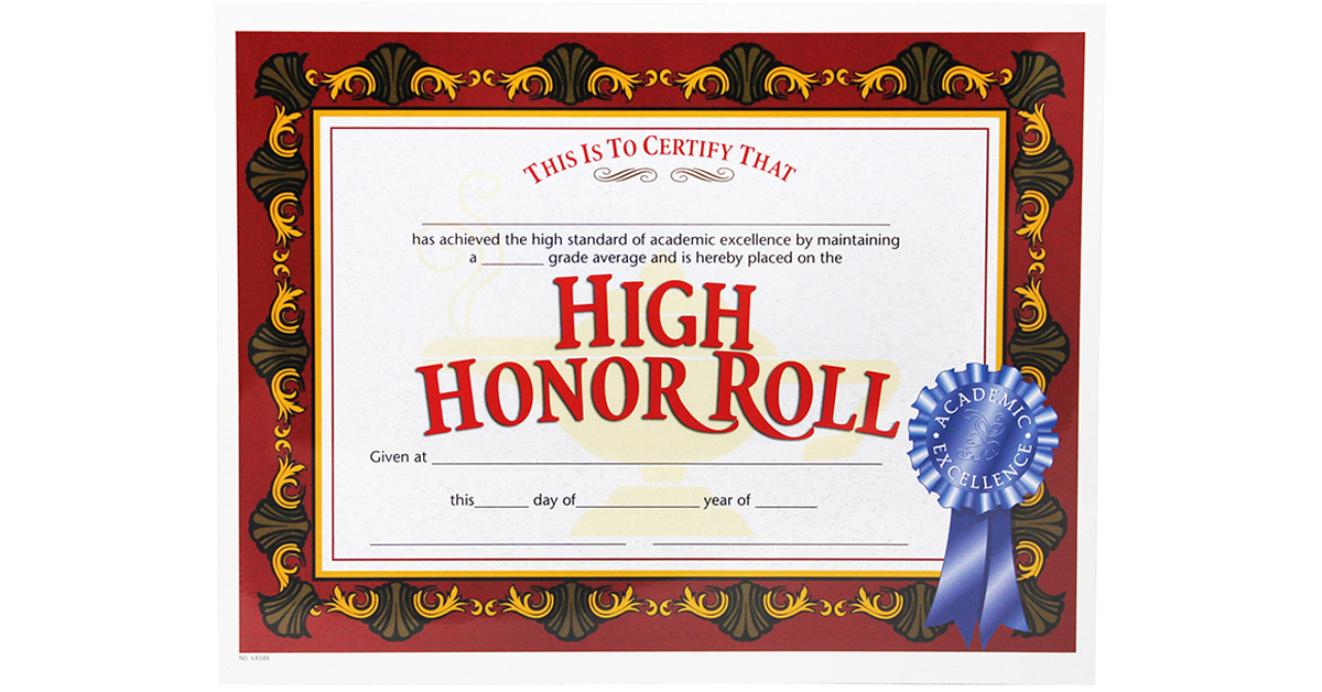 High Honor Roll Award HVA586 Flipside Certificates