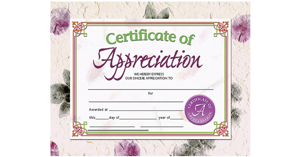 Certificate of Appreciation, 8.5
