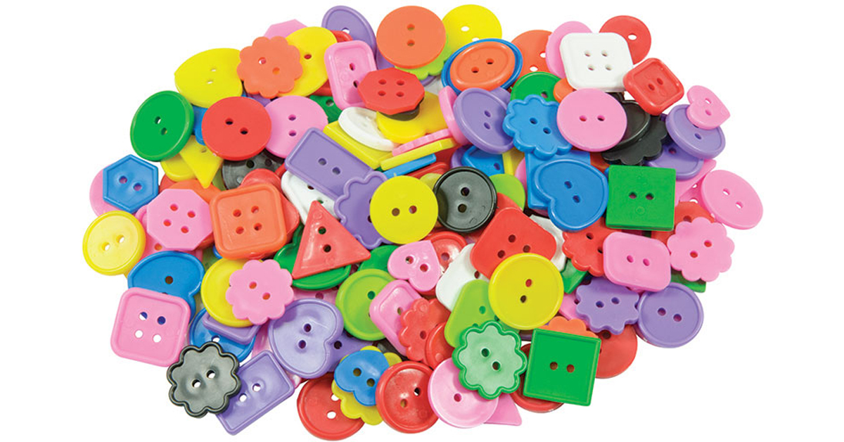 Plastic Buttons, Assorted Colors, 3/4 to 1, 8 oz. Bag