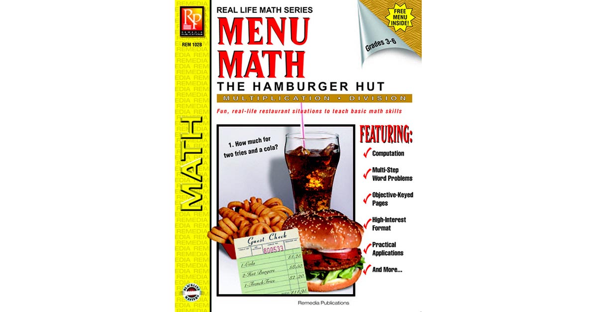Menu Math The Hamburger Hut Book Multiplication Division REM102B Remedia Publications