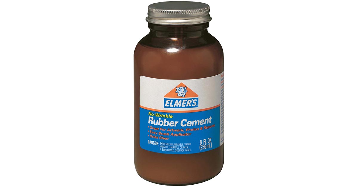 Elmer's No-Wrinkle Rubber Cement, Clear, Brush Applicator, 4 Ounce