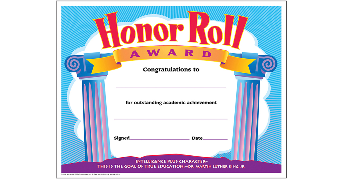 Honor Roll Award Colorful Classics Certificates 30 Ct T 2959 Trend 