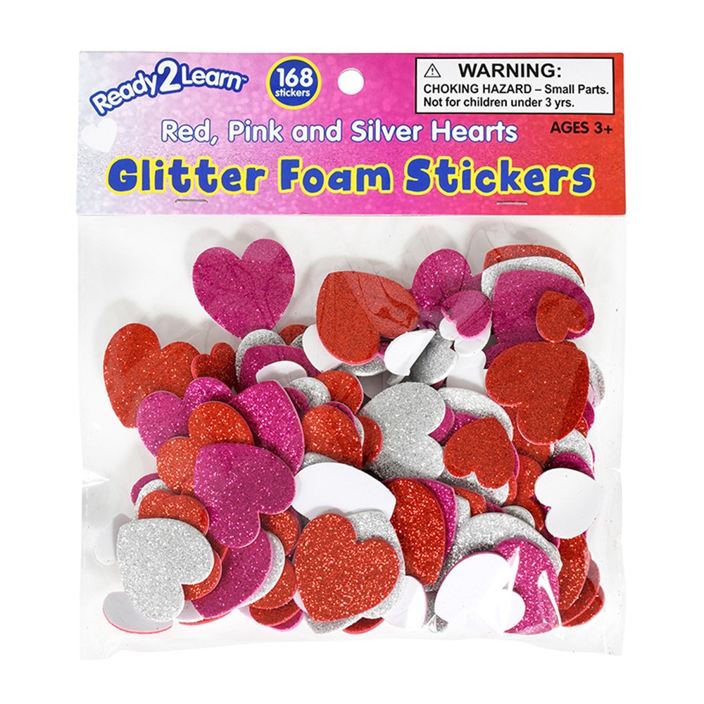Glitter Foam Stickers - Hearts - Red, Pink and Silver - Pack of 168 -  CE-10087, Learning Advantage