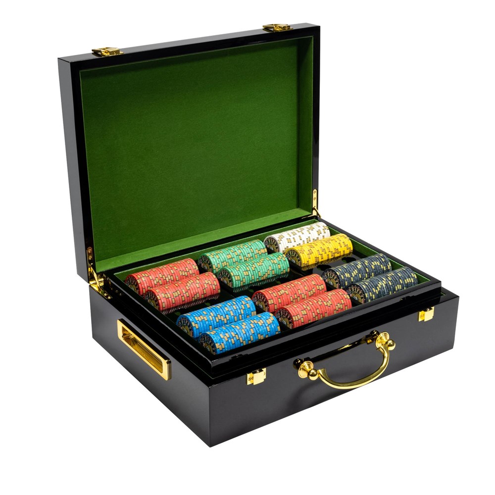 Hi Gloss Wood Poker Chip Case, Holds 500 Poker Chips 