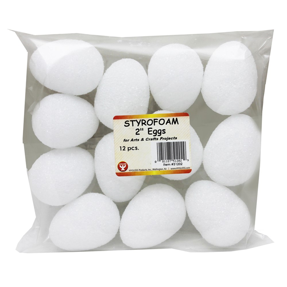 Styrofoam 2in Eggs Pack of 12 - Hygloss