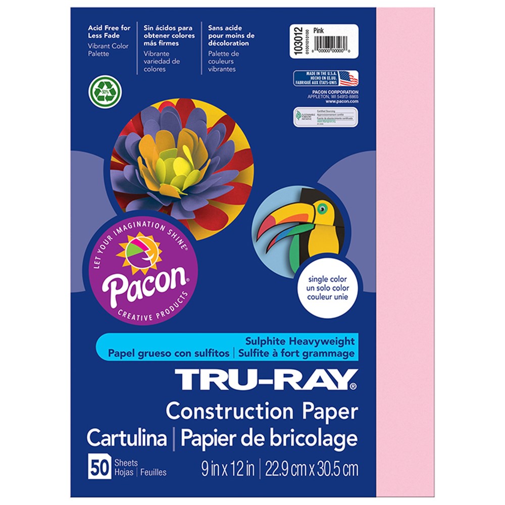 Construction Paper, Pink, 9 x 12, 50 Sheets - PAC103012