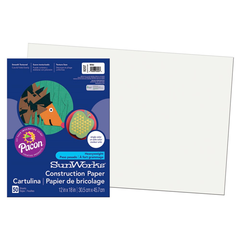 Construction Paper, White, 12 x 18, 50 Sheets - PAC9207
