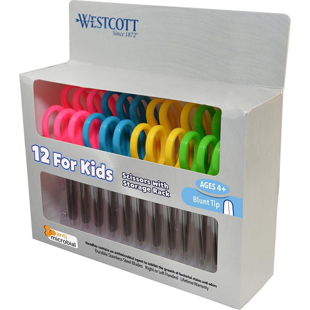 Kids Blunt 5" Scissors with Storage Rack, Assorted Colors, Set of 12 - ACM14871 | Acme United Corporation | Scissors