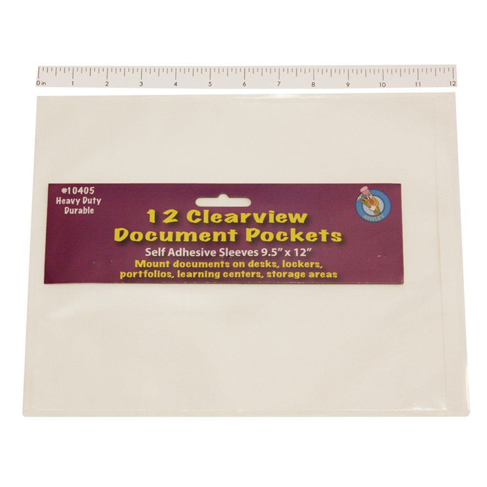 ASH10405 - Clear View Self-Adhesive 12/Pk Document Pocket 9 1/2 X 12 in Sheet Protectors
