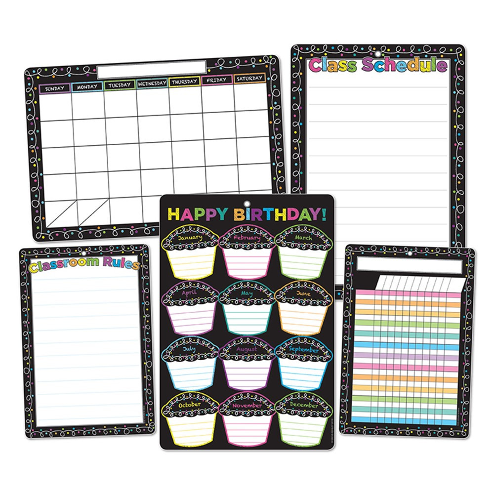 ASH91207 - 5Pk Chalk Dots W/ Loops Class Chrts Smart Poly in Classroom Theme