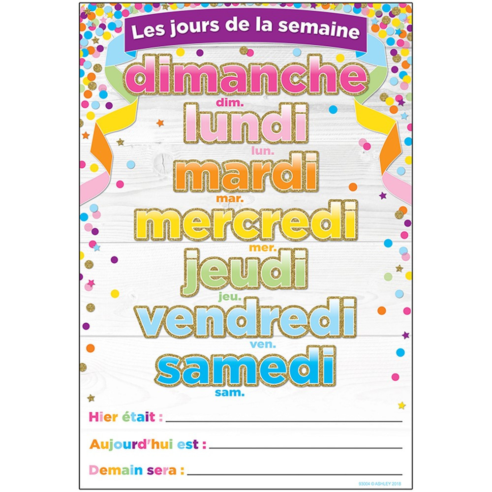 ASH93004 - Chart French Days Of The Week Dry-Erase Surface in Classroom Theme