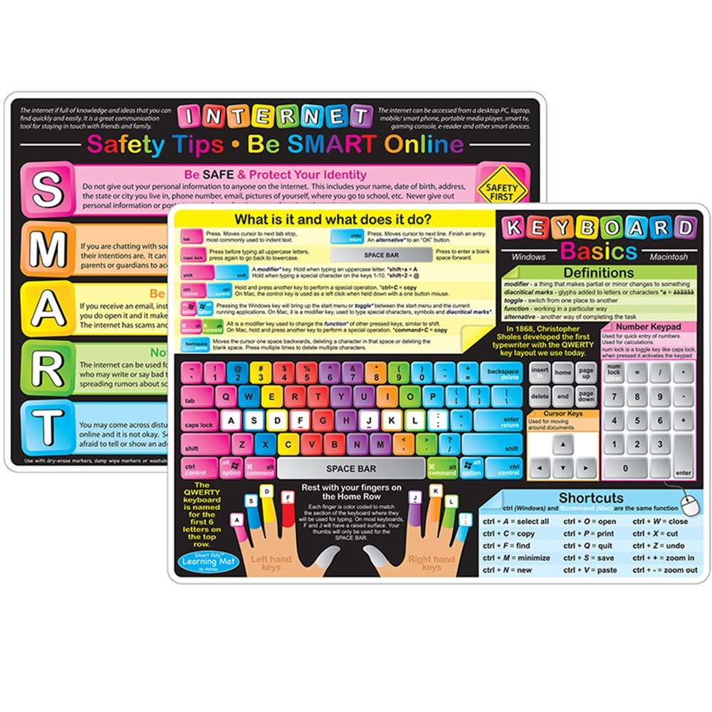 ASH95621 - 10Pk Keyboard Basics Learning Mat 2 Sided Write On Wipe Off in Computer Accessories