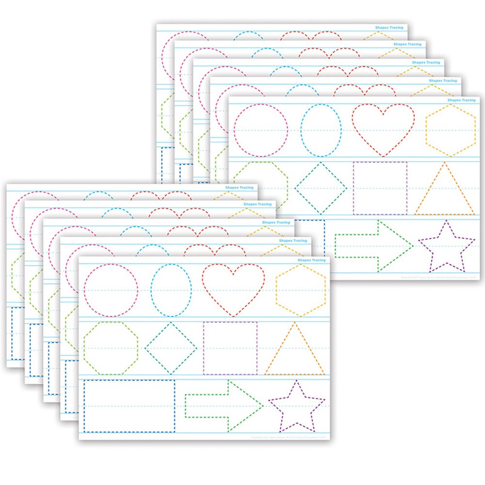 Smart Poly PosterMat Pals Space Savers, 13" x 9-1/2", Shapes Tracing, Pack of 10 - ASH97018 | Ashley Productions | Math