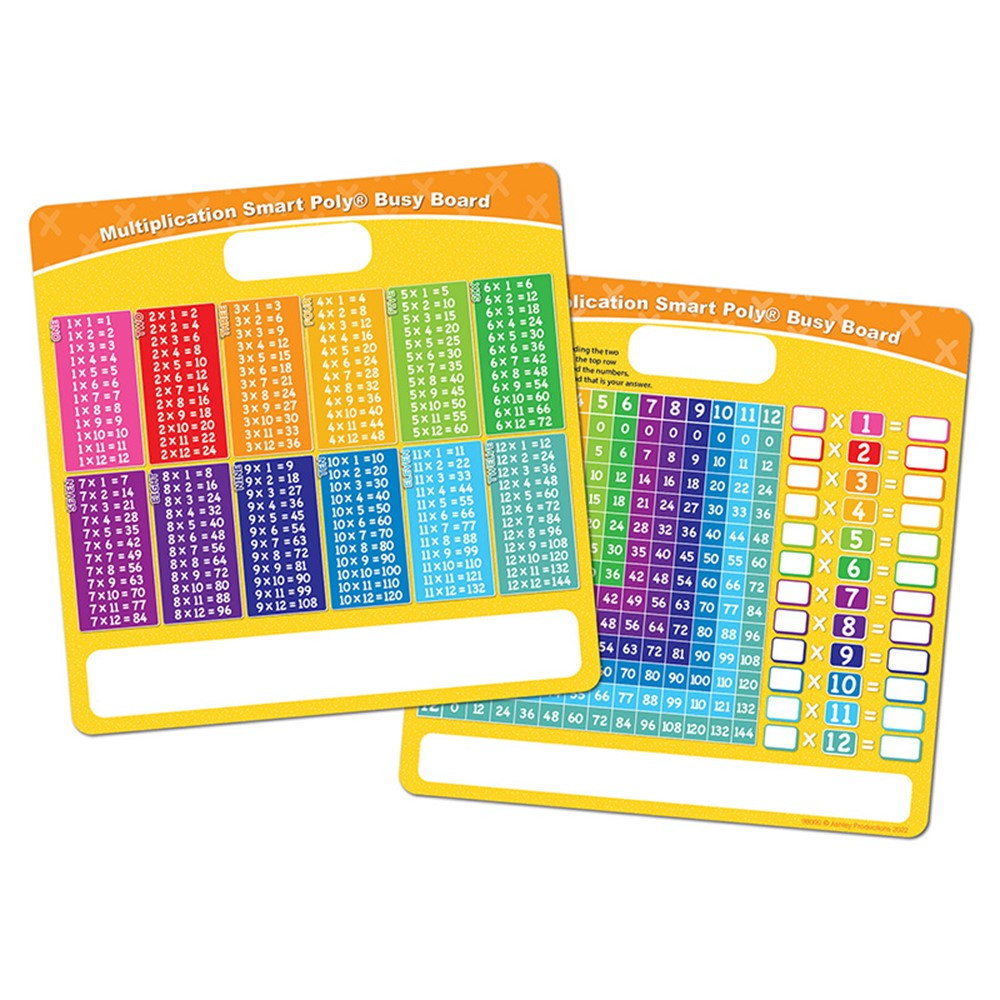 Smart Poly Educational Activity Busy Board, Dry Erase with Marker, 10-3/4" x 10-3/4", Multiplication - ASH98000 | Ashley Productions | Multiplication & Division