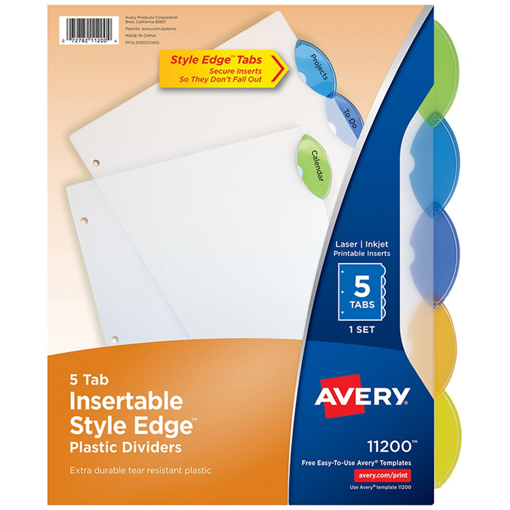 Insertable Style Edge Plastic Dividers, 5-Tab Set, Multicolor - AVE11200 | Avery Products Corp | Dividers