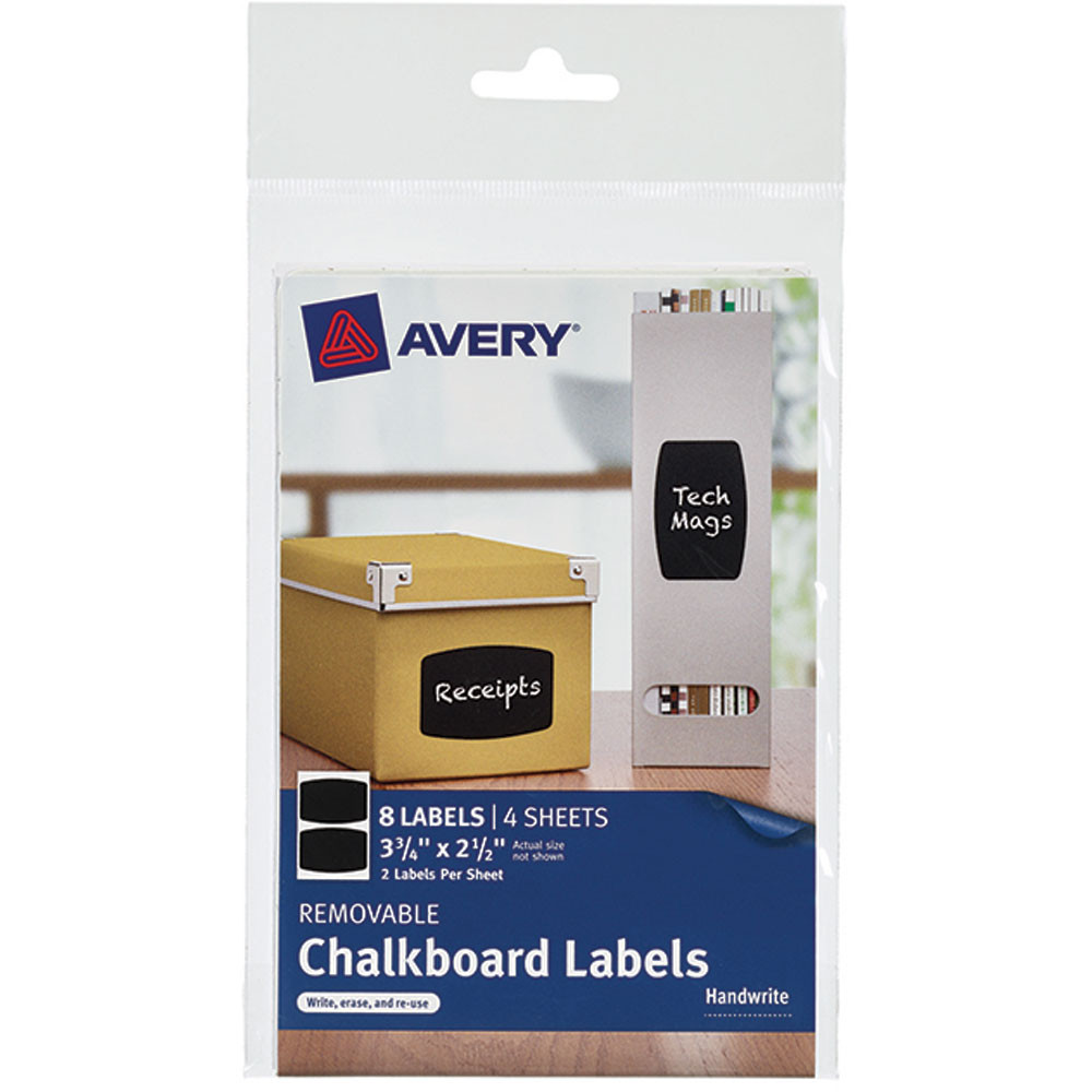 AVE73301 - Avery Rectangle 8Pk Removable Chalkboard Labels 3 3/4X 2 1/2 in Dry Erase Sheets
