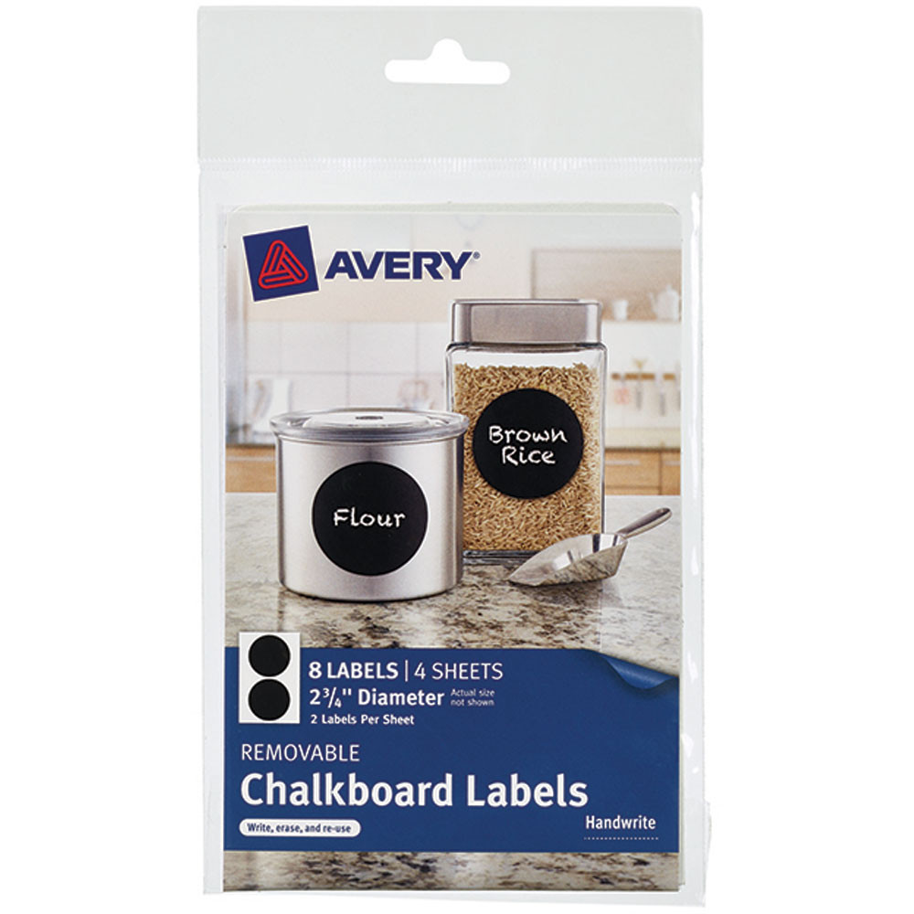 AVE73302 - Avery Round 8Pk Removable Chalkboard Labels 2 3/4In in Dry Erase Sheets