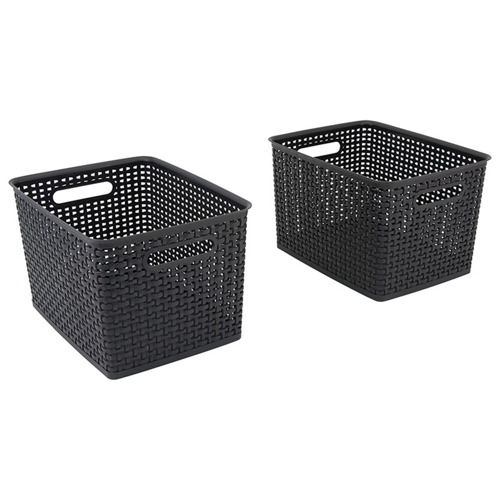 Black Plastic Weave Bins, Large, Pack of 2 - AVT40328 | Advantus | Storage Containers