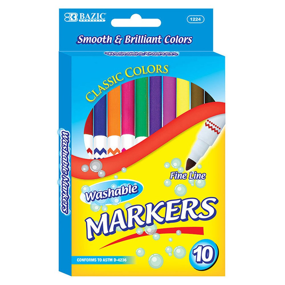 BAZ1224 - Washable Markers Super Tip 10 Colrs in Markers