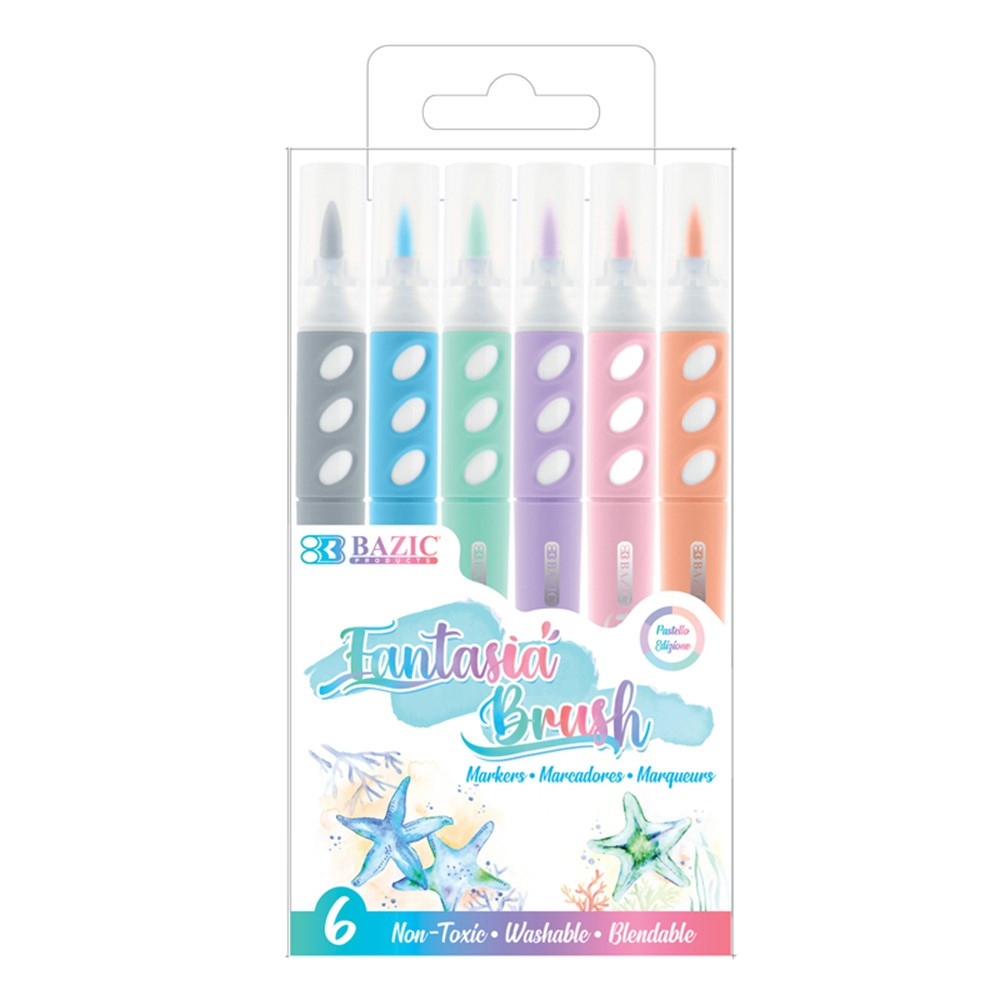 Brush Markers, 6 Pastel Colors - BAZ1267 | Bazic Products | Markers