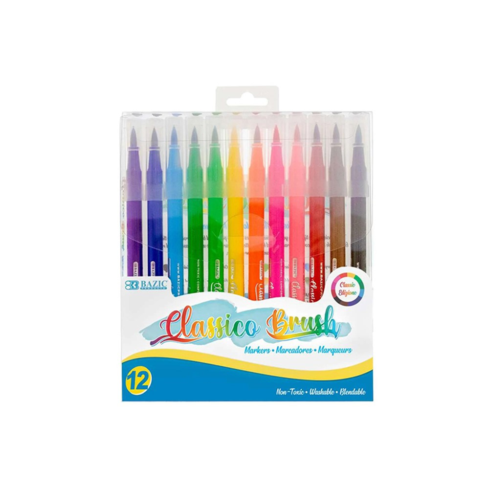 Washable Brush Markers, 12 Colors - BAZ1277 | Bazic Products | Markers
