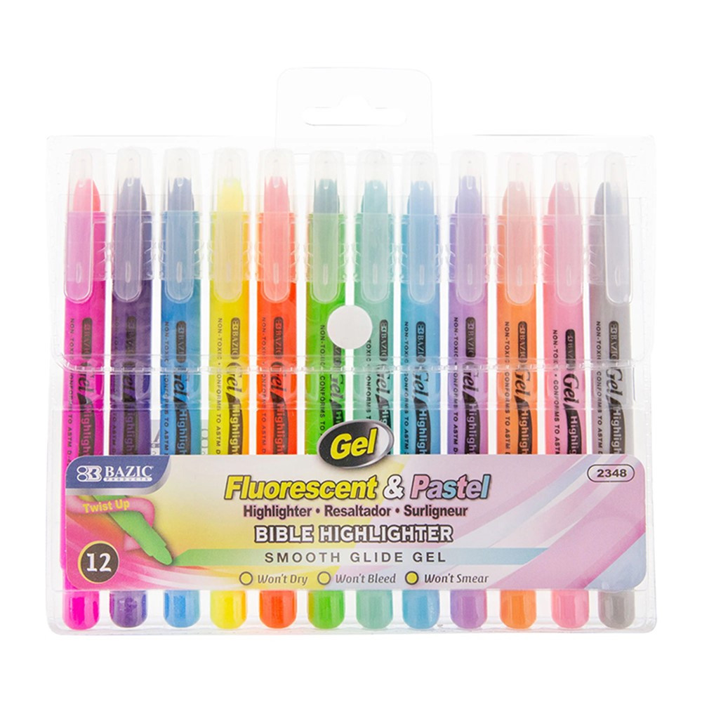Gel Highlighter, Pack of 12 - BAZ2348 | Bazic Products | Highlighters