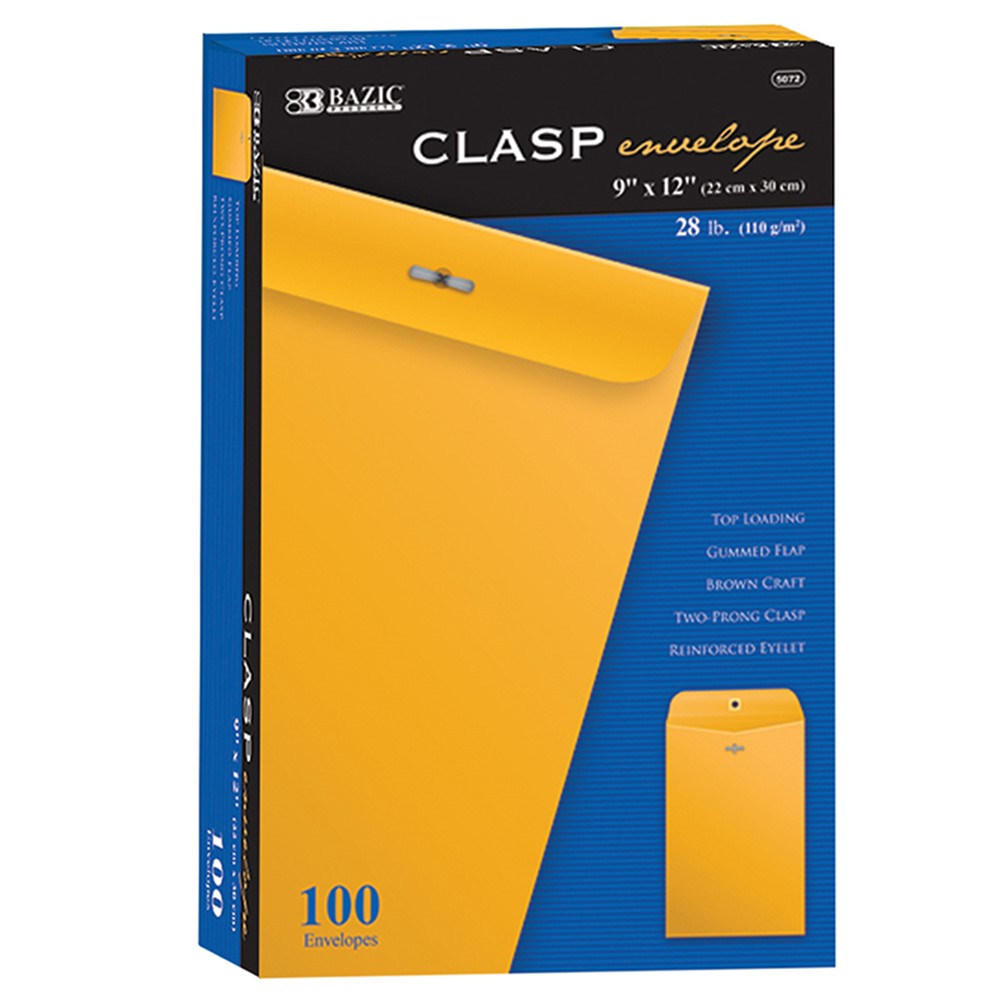 BAZ5072 - Bazic Clasp Envelopes 9 X 12 in Mailroom