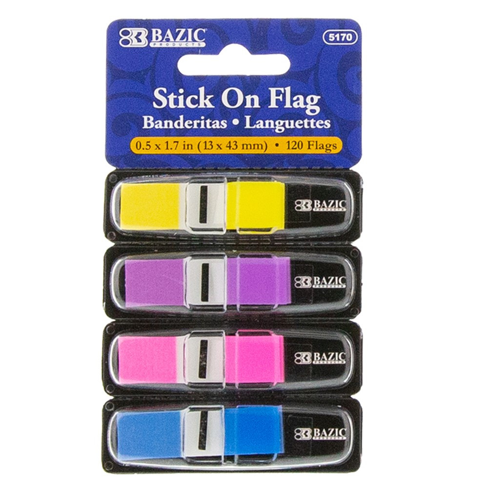 Neon Color Coding Flags with Dispenser, 30 ct., 4/Pack - BAZ5170 | Bazic Products | Post It & Self-Stick Notes
