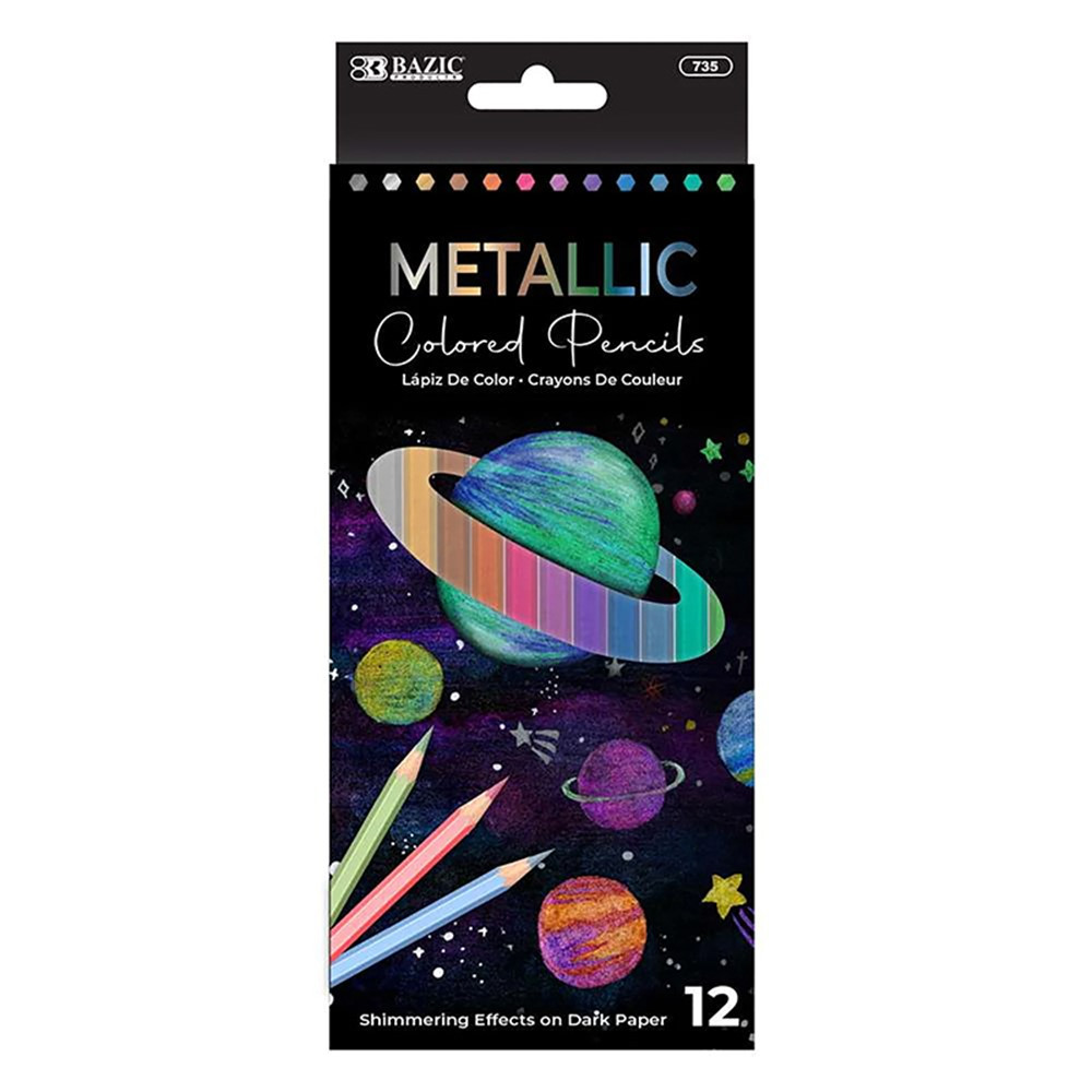 Metallic Colored Pencils, Pack of 12 - BAZ735 | Bazic Products | Colored Pencils