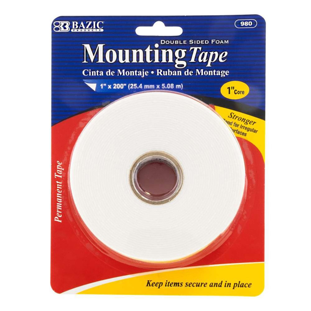Double Sided Foam Mounting Tape, 1 x 200" - BAZ980 | Bazic Products | Tape & Tape Dispensers"