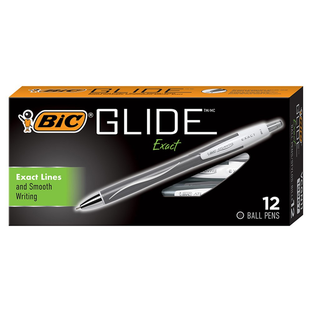 Glide Exact Retractable Ball Point Pen, Fine Point (0.7 mm), Black, 12-Count - BICVCGN11BLK | Bic Usa Inc | Pens