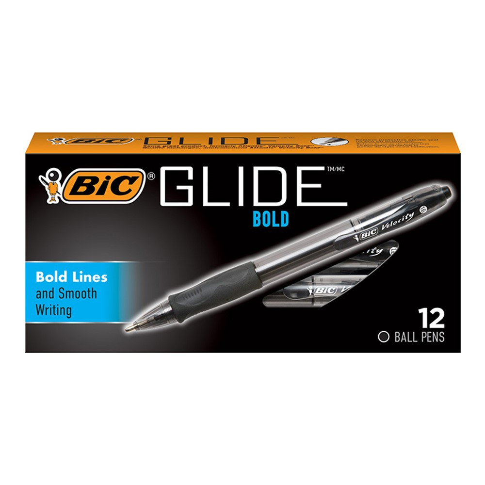 Glide Bold Retractable Ball Point Pen, Bold Point (1.6mm), Black, 12-Count - BICVLGB11BLK | Bic Usa Inc | Pens