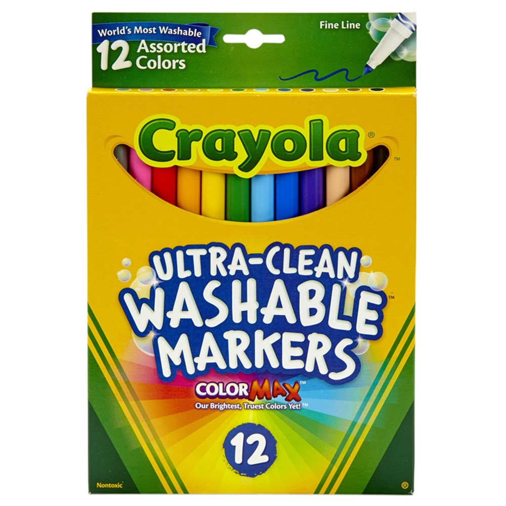 BIN587813 - Crayola Washable Markers 12Ct Asst Colors Fine Tip in Markers