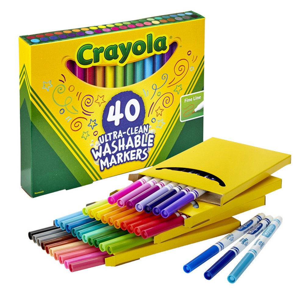 Crayola Washable Formula Markers, Fine Tip, 8 Classic Colors per Box, Set  of 6 Boxes