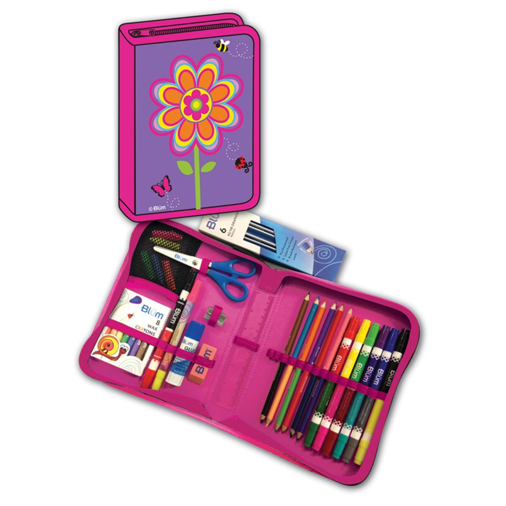 BMB26011676 - Flowers Designed All In One School Supplies Carrying Case 41 Pcs in Desk Accessories