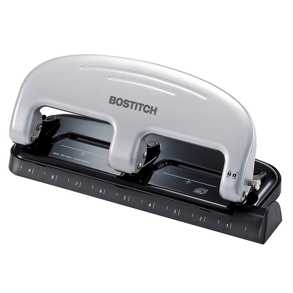 EZ Squeeze 3-Hole Punch, 20 Sheets, Silver/Black - BOS2220 | Amax | Hole Punch