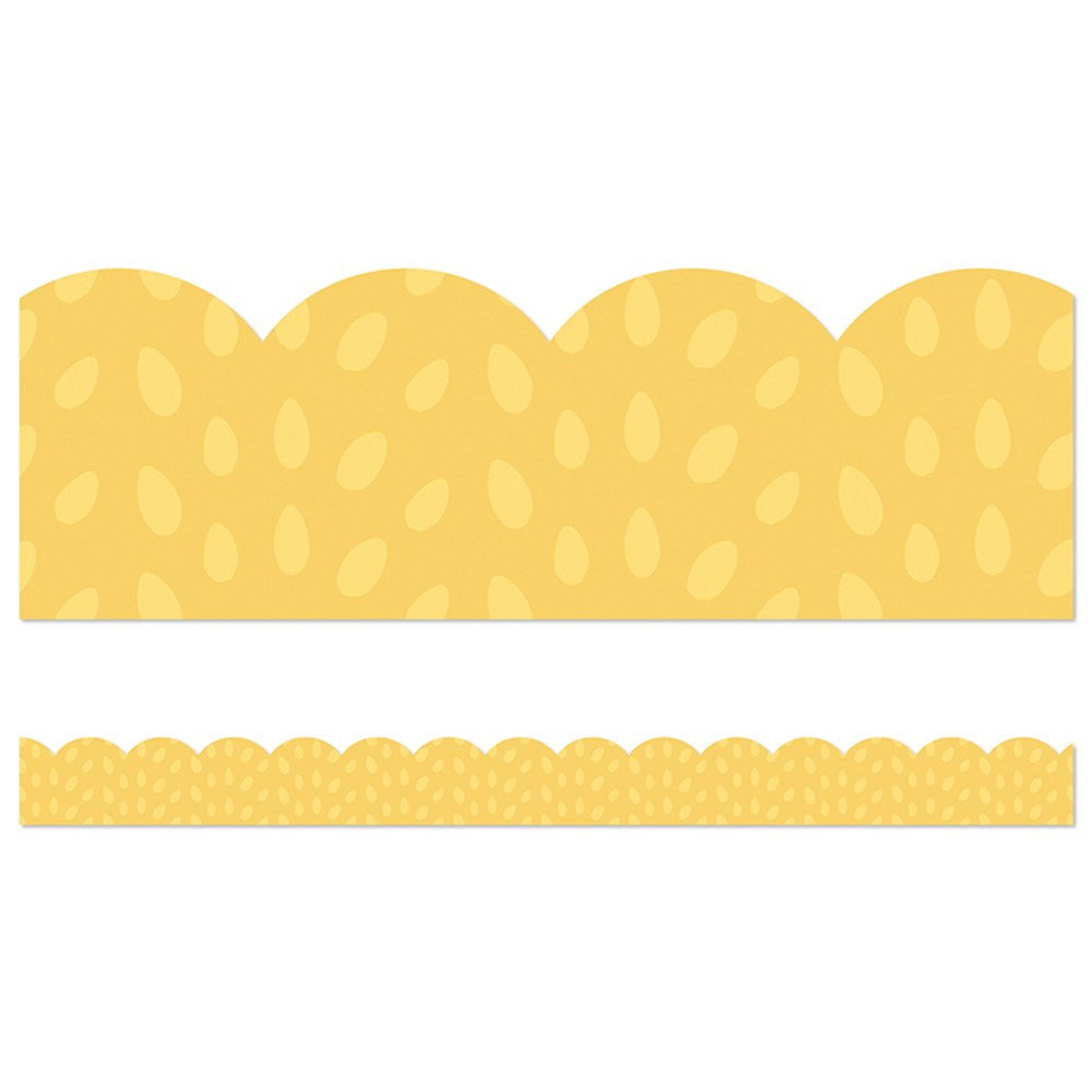 Grow Together Yellow with Painted Dots Scalloped Borders, 39 Feet - CD-108490 | Carson Dellosa Education | Border/Trimmer