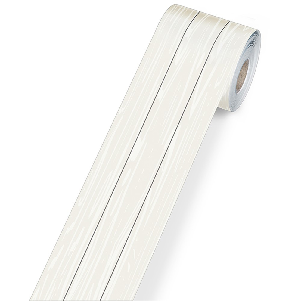 White Wood Grain Rolled Straight Borders, 65 Feet - CD-108498 | Carson Dellosa Education | Border/Trimmer