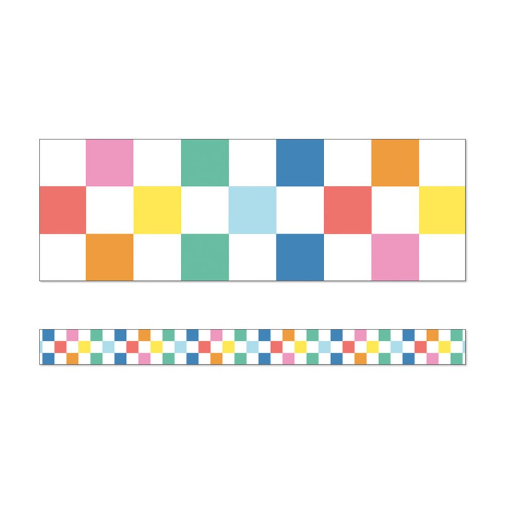 We Stick Together Checkered Rainbow Straight Bulletin Board Borders, 36 Feet - CD-108521 | Carson Dellosa Education | Border/Trimmer