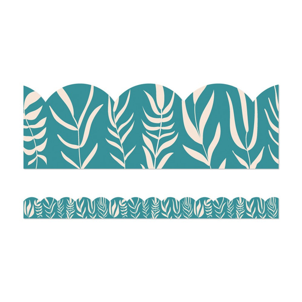 True to You Teal with Leaves Scalloped Bulletin Board Borders, 39 Feet - CD-108522 | Carson Dellosa Education | Border/Trimmer