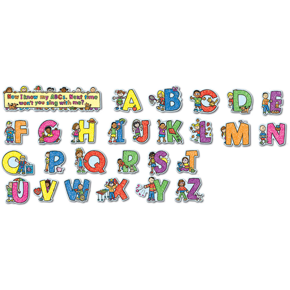 CD-110069 - Alphabet Kids Kid-Drawn Bulletin Board Set Pk-1 in Letters