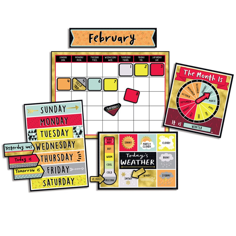 CD-110377 - Aim High Calendar Bulletin Board Set in Classroom Theme