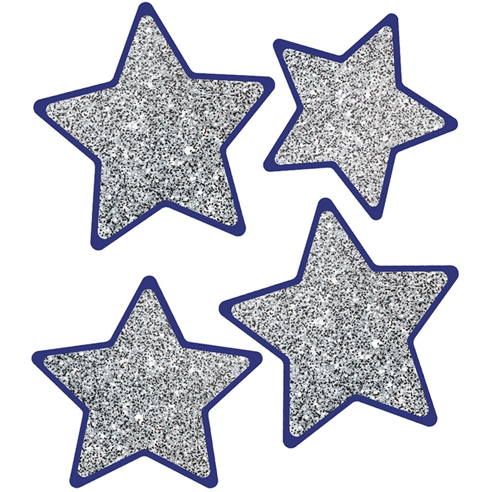 CD-120570 - Solid Silver Glitter Stars Cut-Outs Sparkle And Shine in Accents