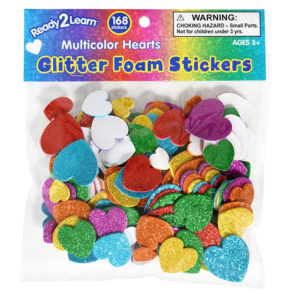 Glitter Foam Stickers - Hearts - Multicolor - Pack of 168 - CE-10088 | Learning Advantage | Stickers
